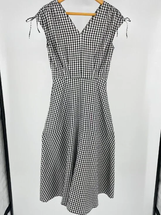 Uniqlo x Ines de la Fressange Paris Black White Gingham Midi Dress Small - Picture 3 of 7